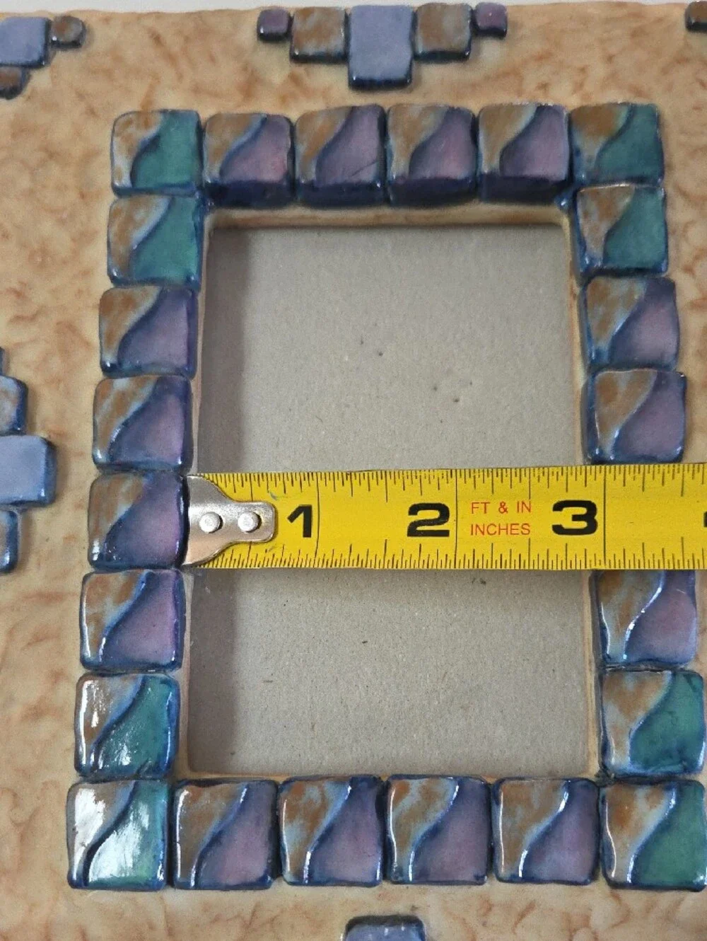 Southwest Inspired Picture Frame with Cream Base and Blue & Green Mosaic Accents